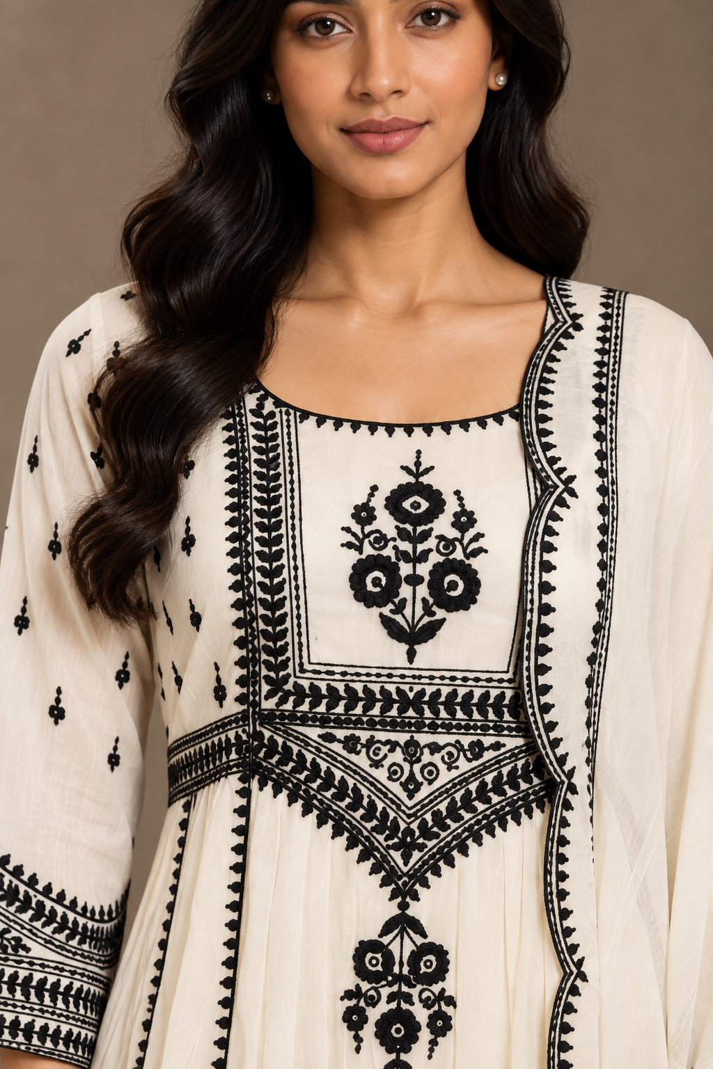 Ivory Mul Chanderi Embroidered Anarkali Set