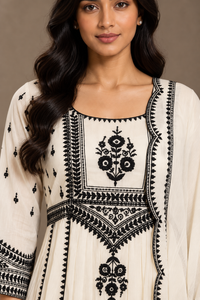 Ivory Mul Chanderi Embroidered Anarkali Set
