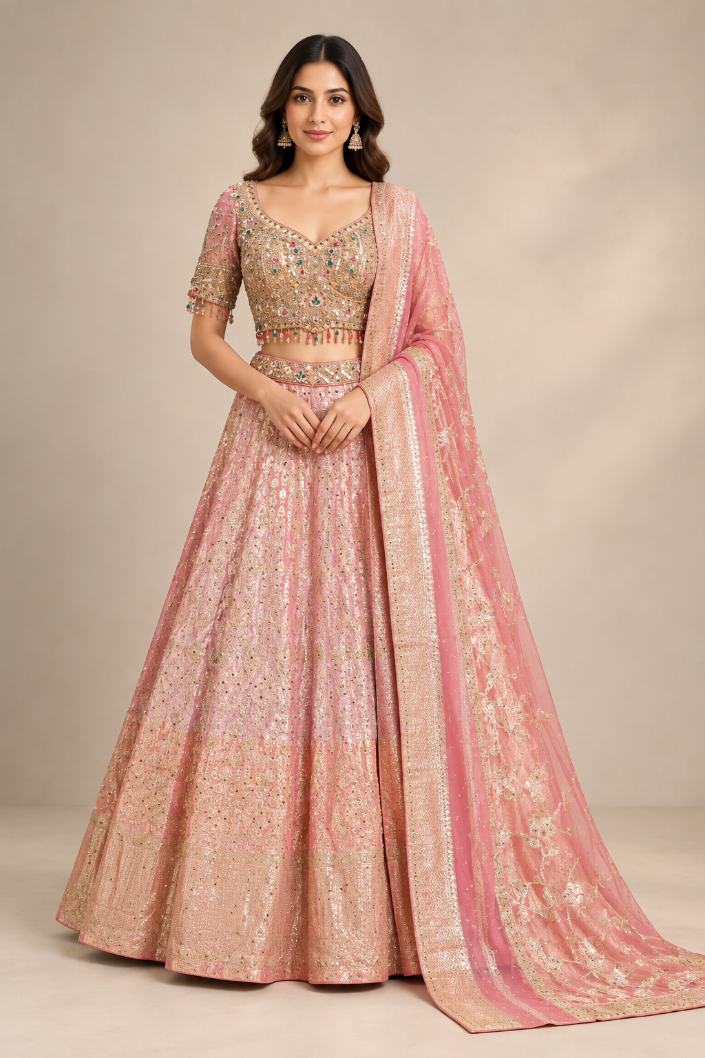 Blush Pink Banaras Silk Lehenga Set