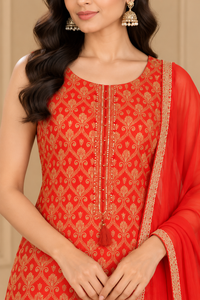 Red & Gold Embroidered Kurta Set with Dupatta