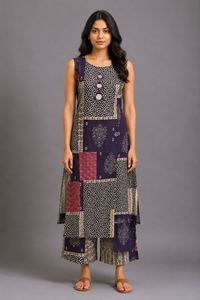 Purple Printed Patchwork Kurta Palazzo Set