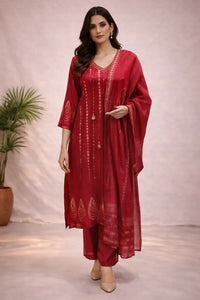 Classic Red Ethnic Kurta Set with Dupatta