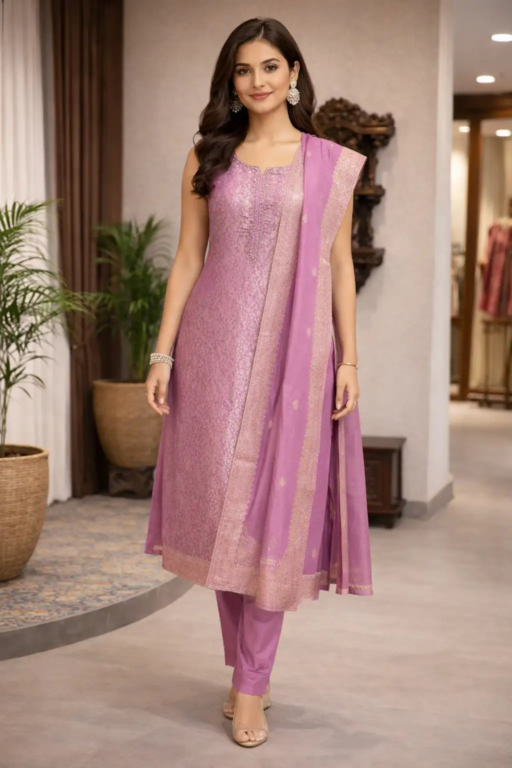 Lavender Embroidered Kurta Set with Dupatta
