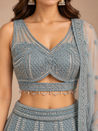 Ice Blue Embroidered Lehenga Set with Dupatta