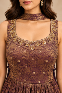 Deep Wine Brocade Silk Sharara Set