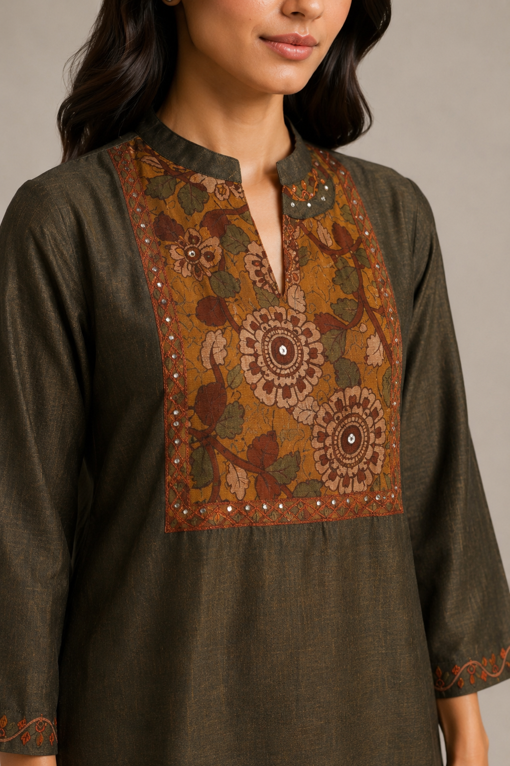Olive Green Printed Kurta Palazzo Set