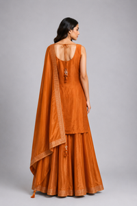 Orange Embroidered Sharara Suit Set with Dupatta