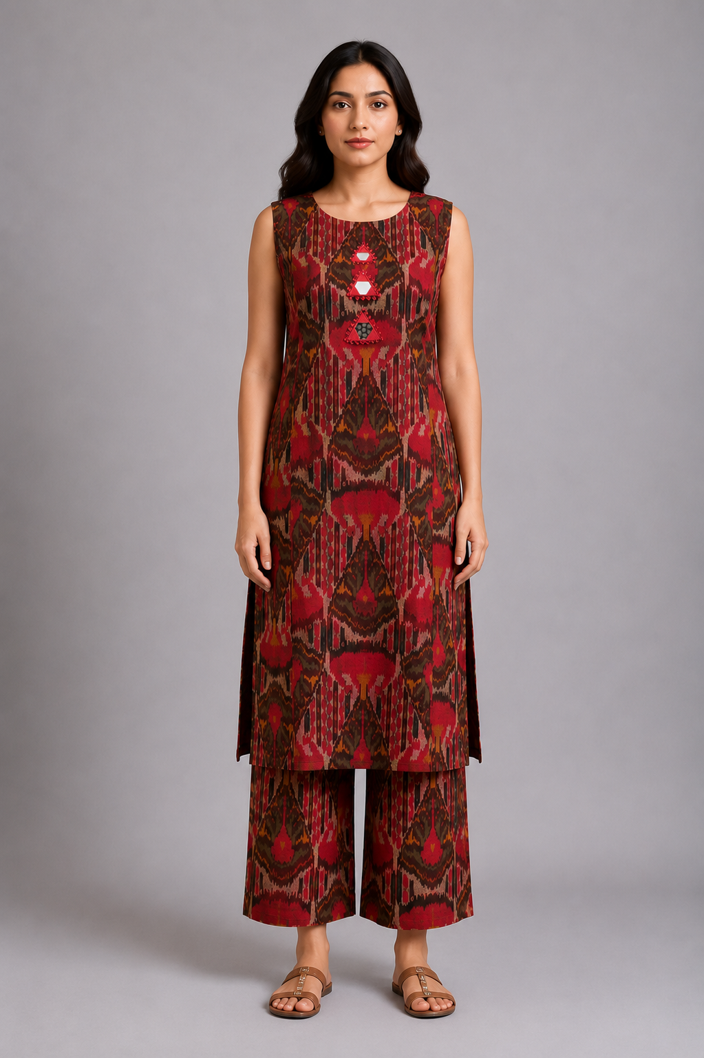 Maroon Printed Kurta Pant Set