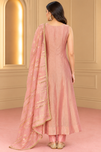 Peach Pink Embroidered Anarkali Kurta Set with Dupatta