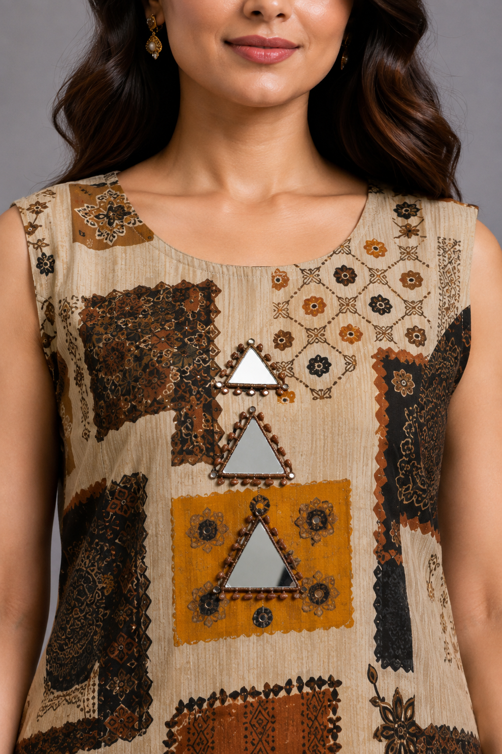 Beige Printed Kurta Palazzo Set
