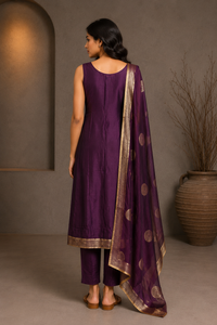 Wine Purple Embroidered Kurta Set with Dupatta
