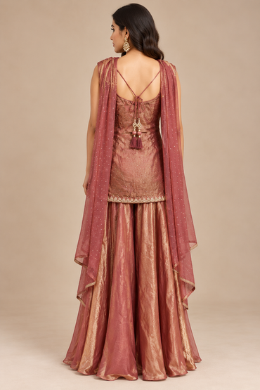 Antique Rose Organza Sharara Set