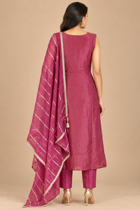 Dusty Plum & Gold Floral Embroidered Suit Set