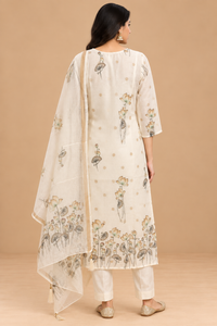 Ivory Kota Floral Printed Straight-Cut Suit Set