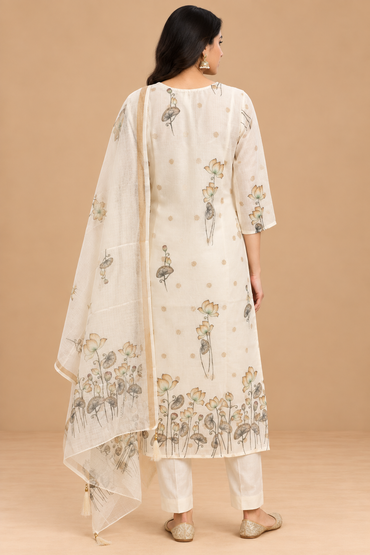 Ivory Kota Floral Printed Straight-Cut Suit Set