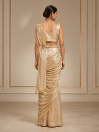Premium Imported Lycra Pre-Draped Saree with Embellished Blouse – Champagne Gold