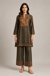 Olive Green Printed Kurta Palazzo Set