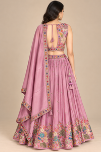 Dusty plum Pink Floral Embroidered Lehenga Choli with Dupatta