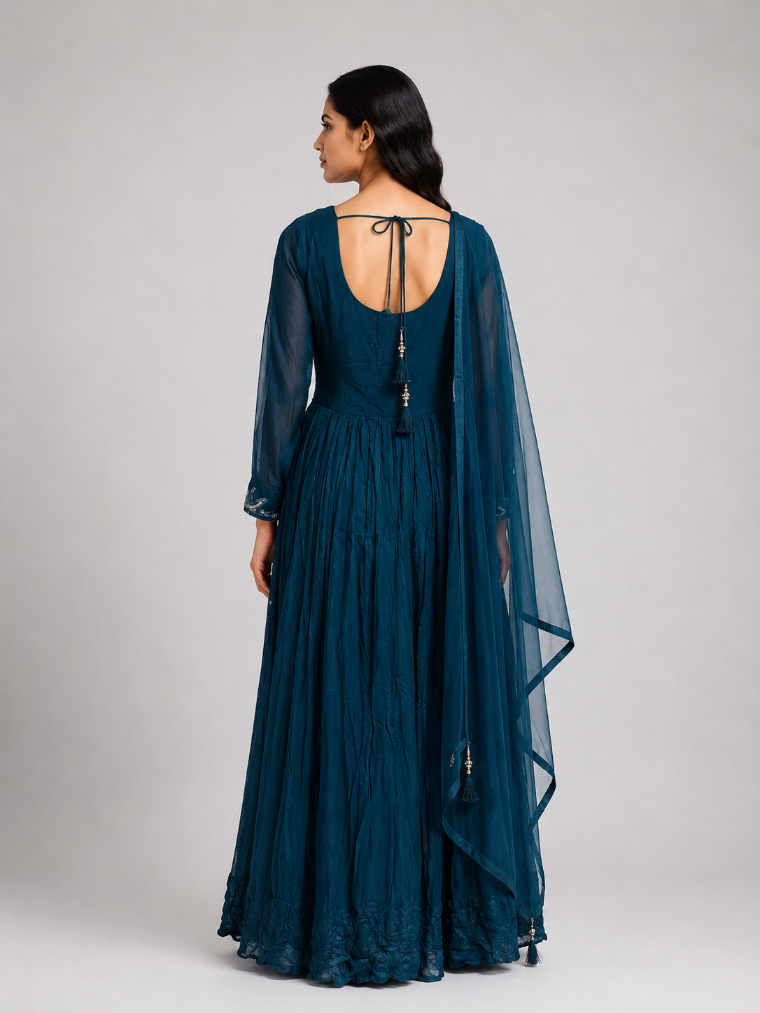 Teal Blue Embroidered Anarkali Suit with Dupatta
