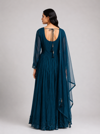 Teal Blue Embroidered Anarkali Suit with Dupatta