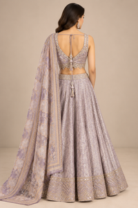 Lavender Grey Silk Lehenga Set