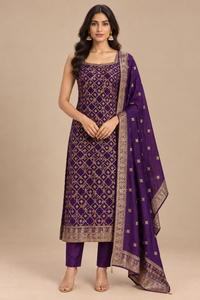 Royal Purple Gold Printed Anarkali Suit Set with Dupatta