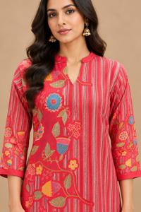 Red Floral Printed Straight Kurta Palazzo Set