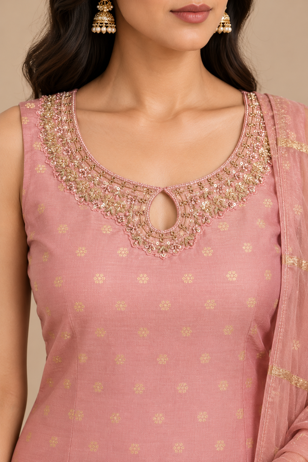 Pink Embroidered Straight Kurta Set with Dupatta for Women
