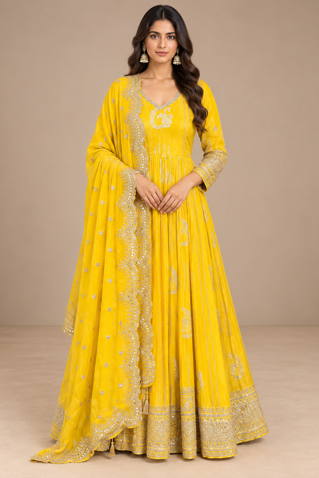 Sunshine Yellow Silk Anarkali Set