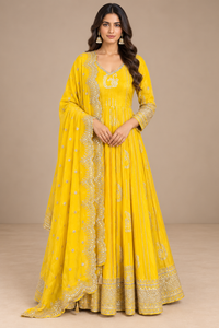 Sunshine Yellow Silk Anarkali Set