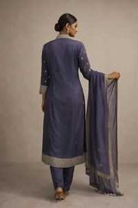 Slate Grey Embroidered Kurta Set with Dupatta
