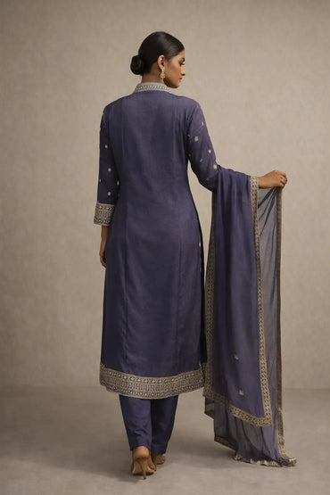 Slate Grey Embroidered Kurta Set with Dupatta