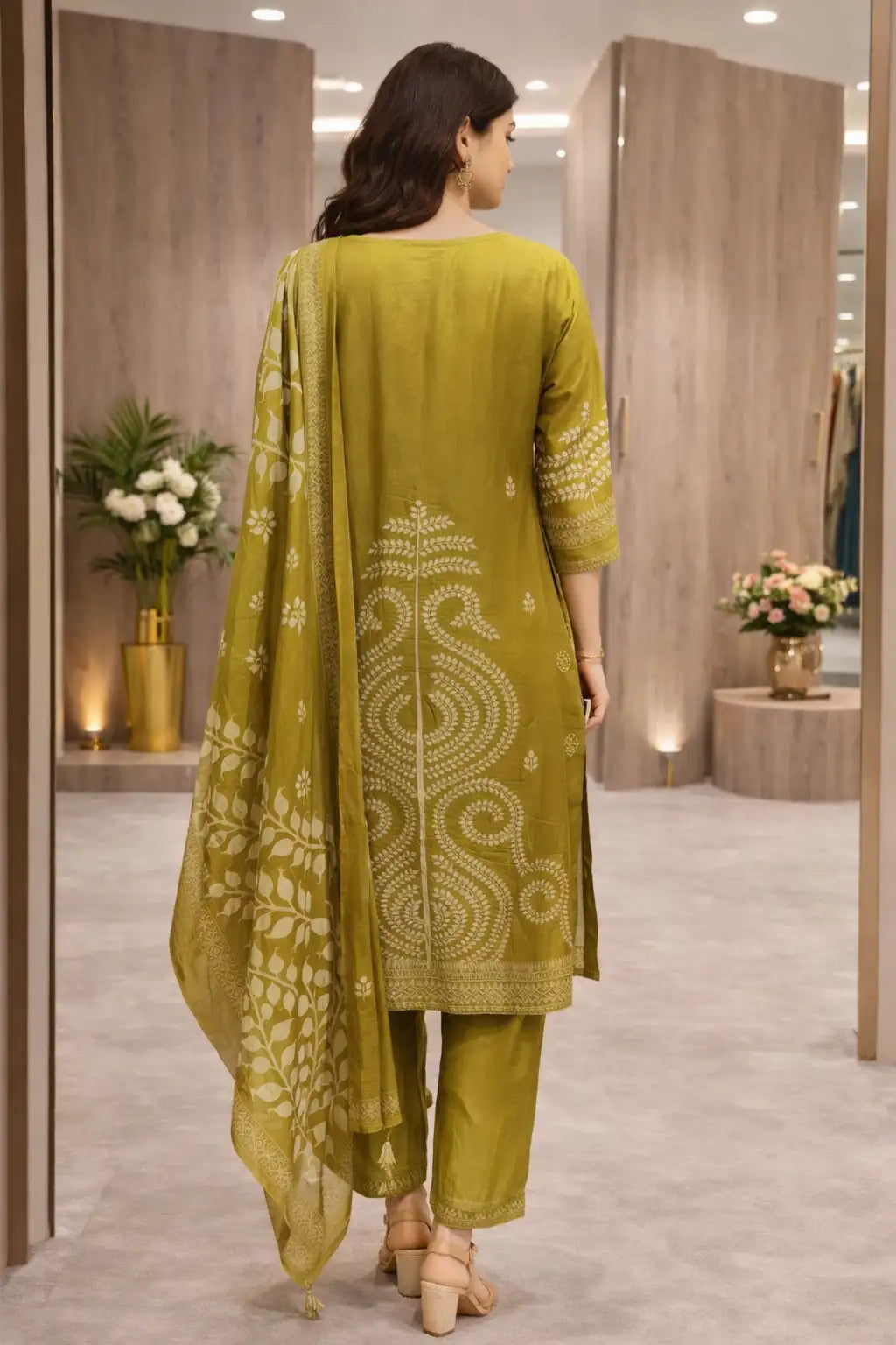 Olive Green Embroidered Kurta Set with Dupatta