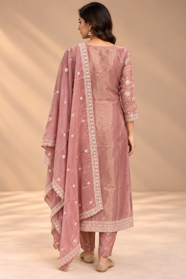Dusty Rose Tissue Silk Straight Cut Suit Set