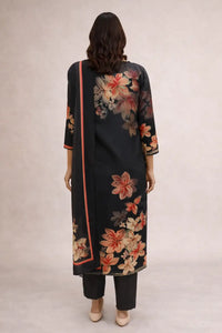 Black Floral Printed Kurta Set with Dupatta