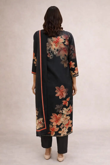 Black Floral Printed Kurta Set with Dupatta