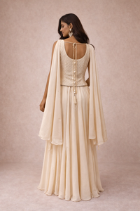 Elegant Cream Georgette Lehenga Set with Embroidered Blouse & Dupatta for Women