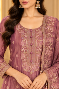 Mauve Pink Embroidered Anarkali Kurta Set with Dupatta