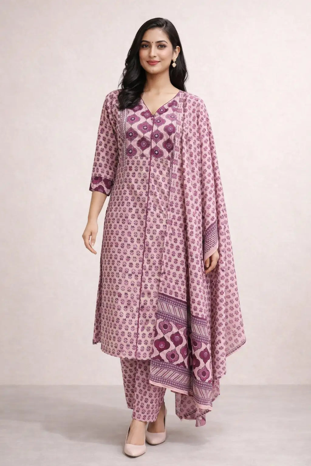 Pink Printed Kurta Set with Dupatta