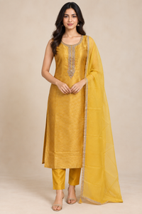 Mustard Yellow Embroidered Straight Kurta Set with Dupatta