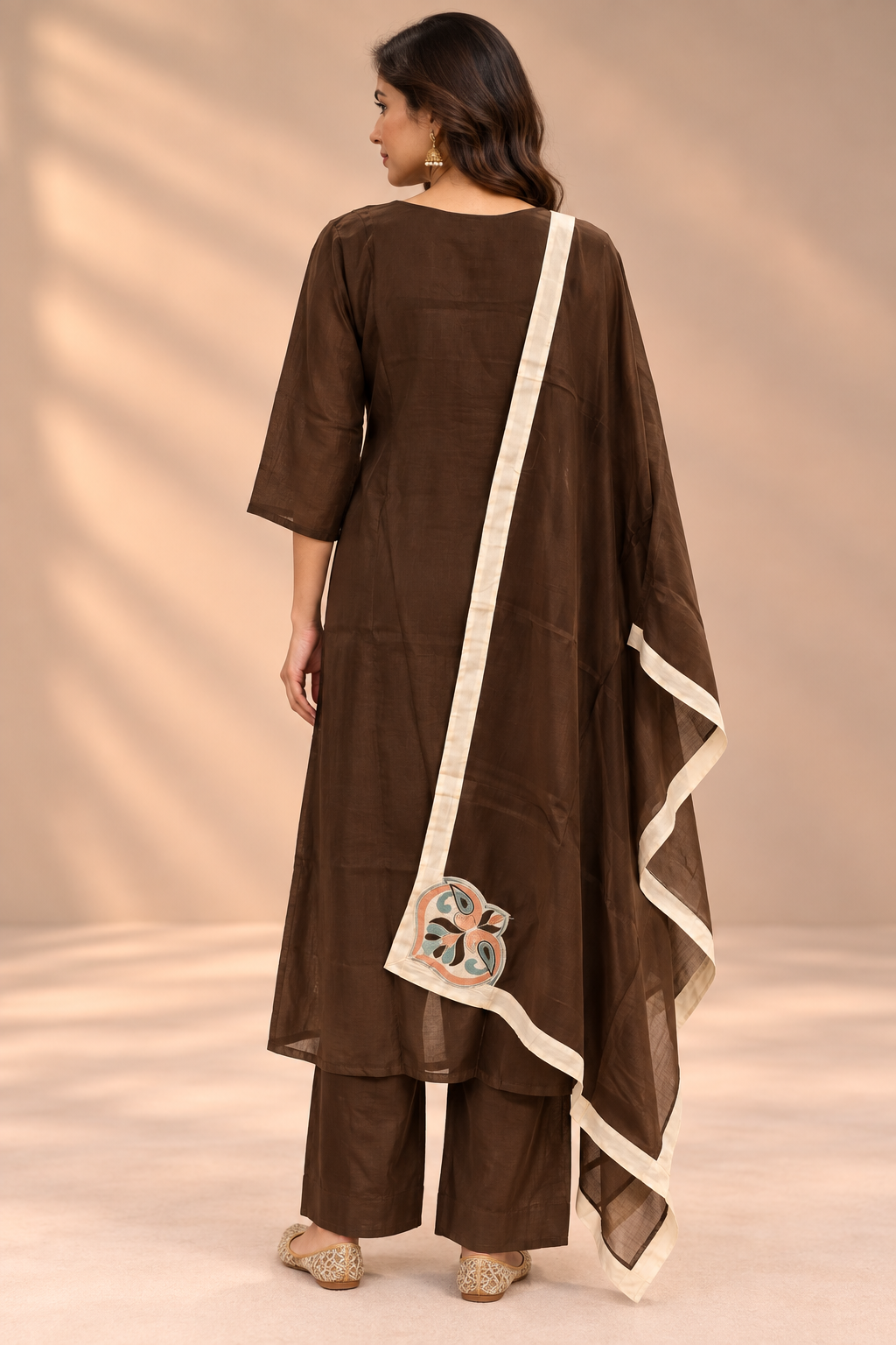 Chocolate Brown Muslin Silk Straight Cut Suit Set