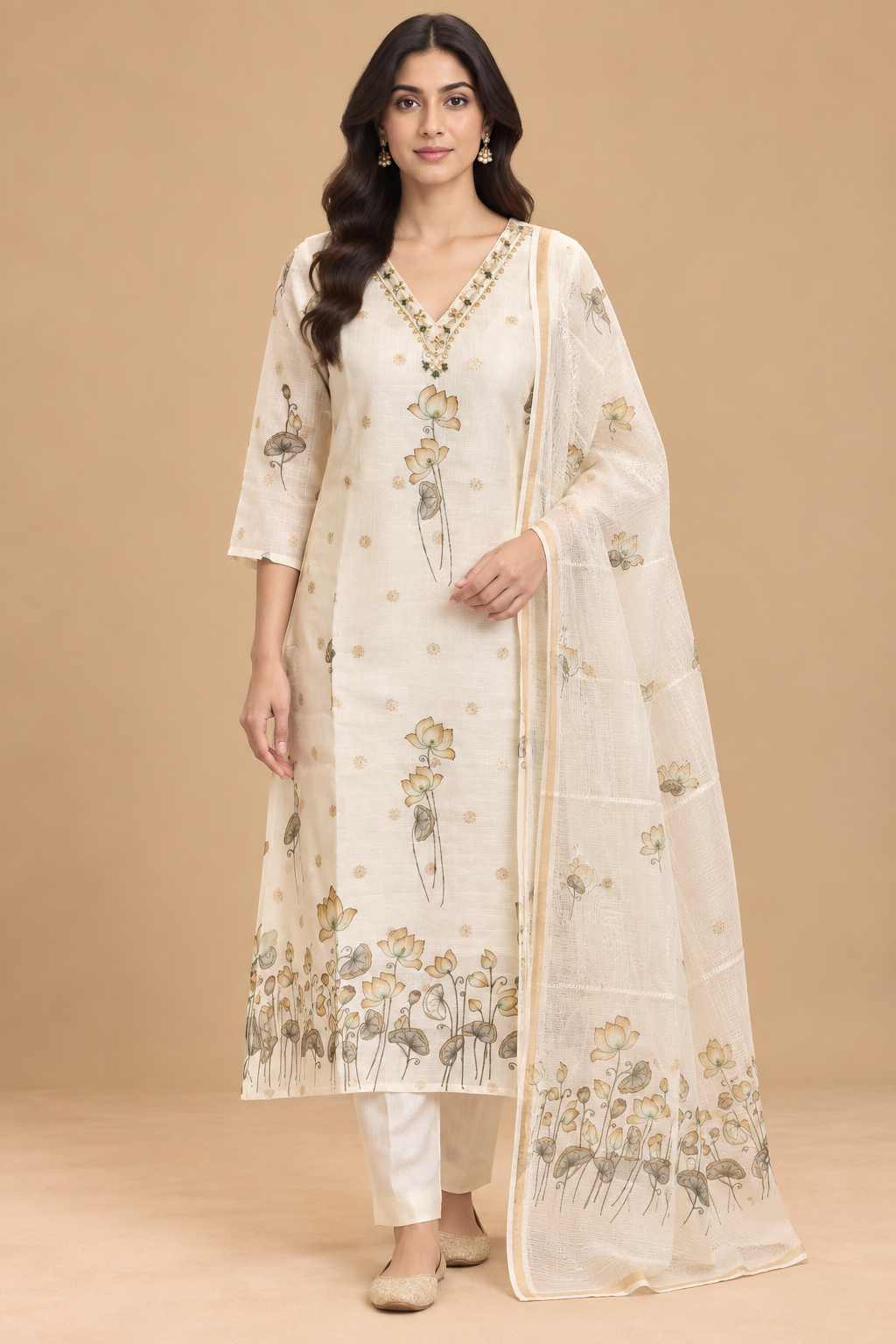 Ivory Kota Floral Printed Straight-Cut Suit Set