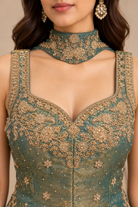 Sage Teal Organza Sharara Set