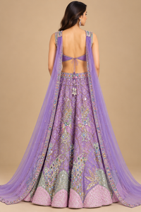 Lavender Purple Embroidered Lehenga Choli with Sheer Dupatta