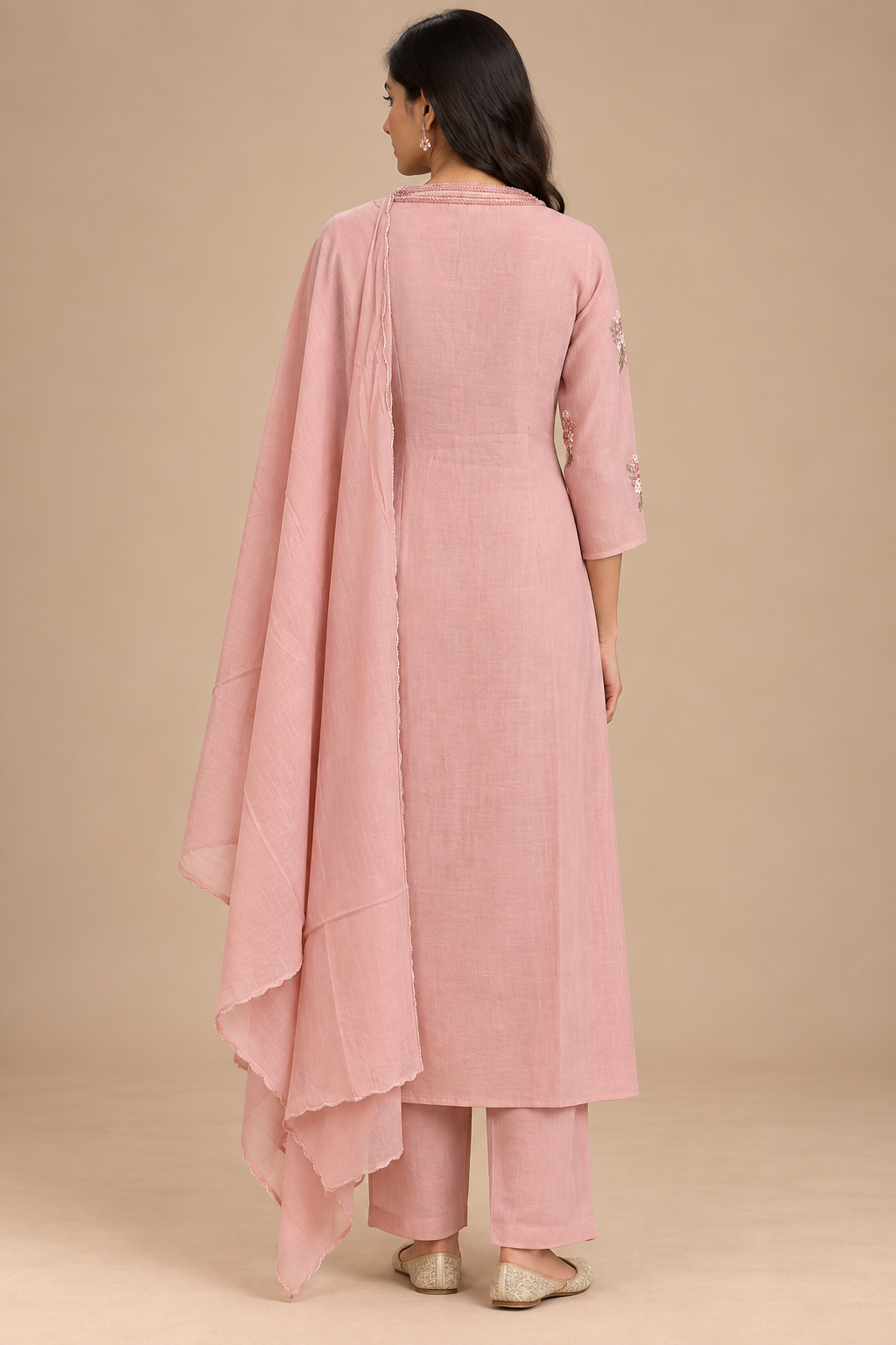 Pastel Pink Embroidered Straight Kurta Set with Dupatta
