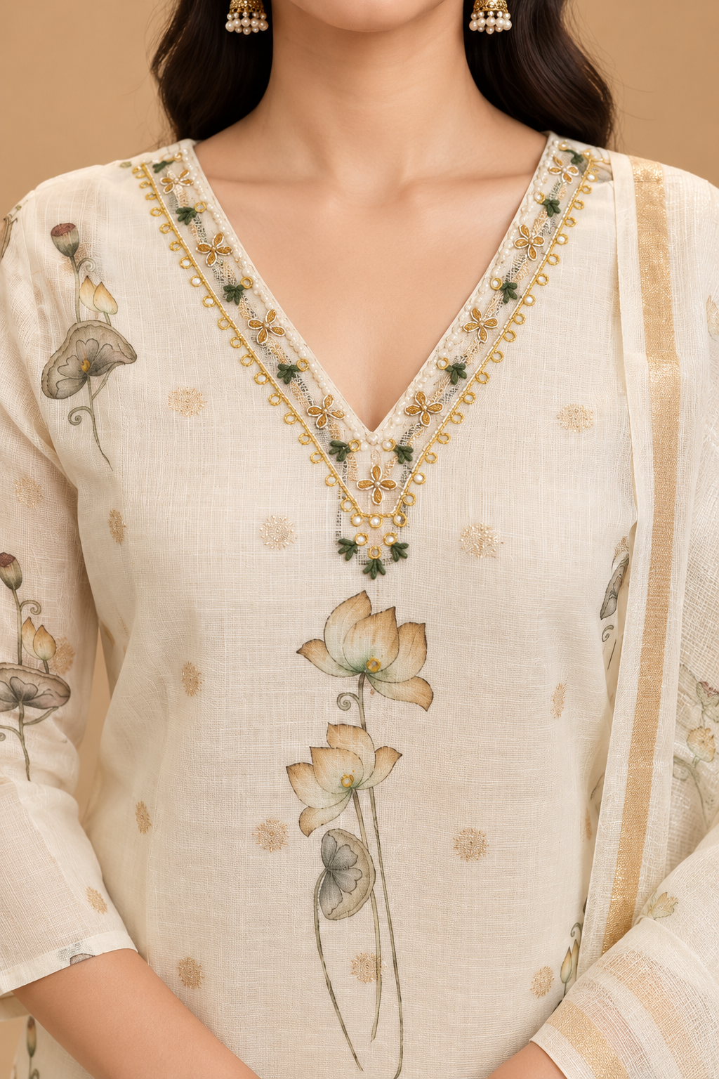 Ivory Kota Floral Printed Straight-Cut Suit Set
