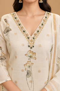 Ivory Kota Floral Printed Straight-Cut Suit Set
