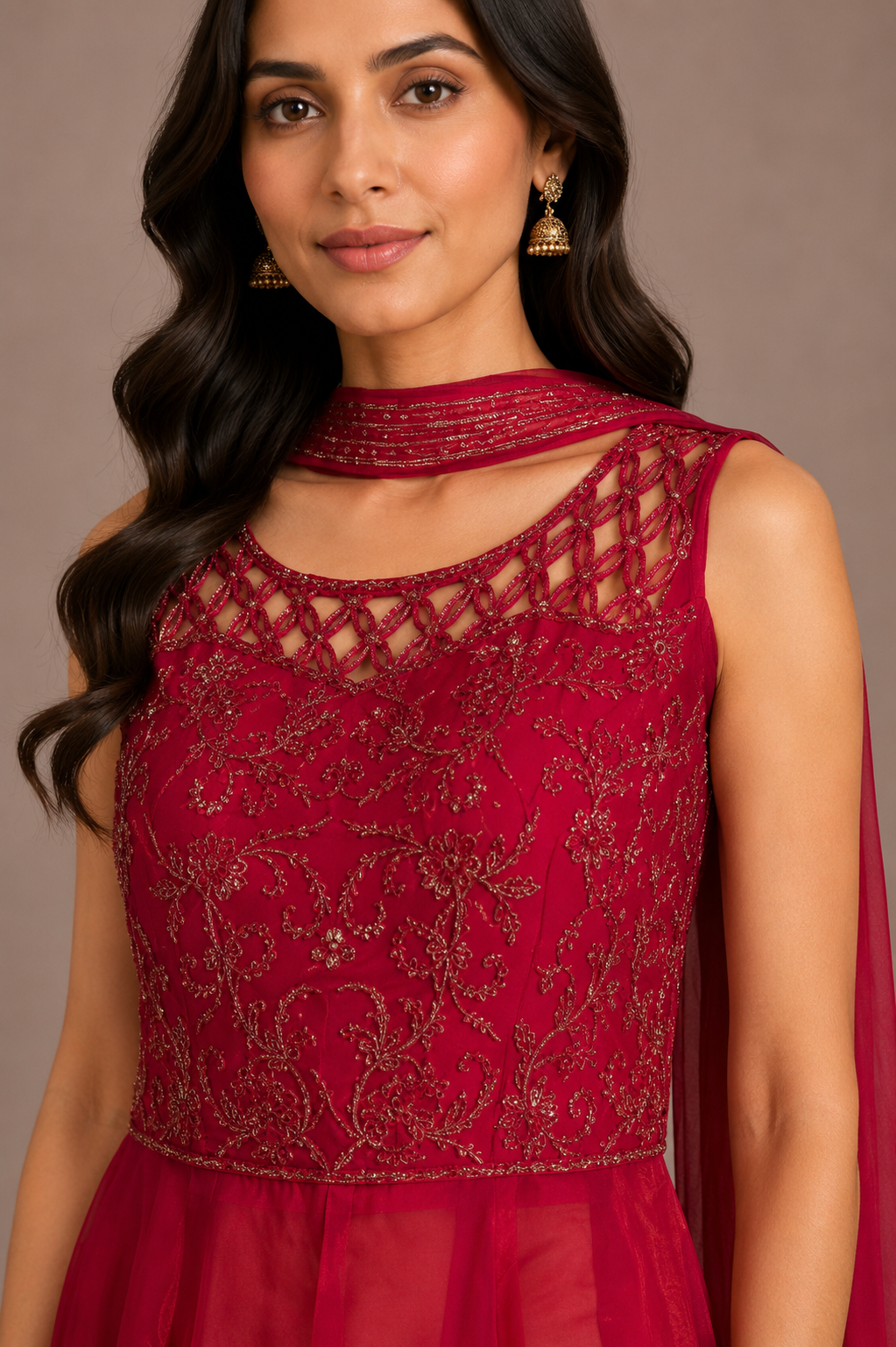 Ruby Pink Tissue Embroidered Sharara Set