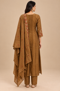 Embroidered Taupe Anarkali Suit Set with Dupatta