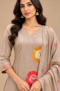 Peach Embroidered Anarkali Palazzo Suit Set with Dupatta